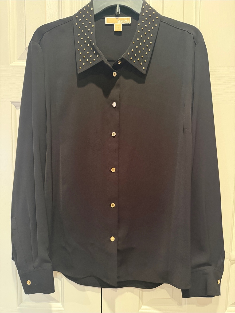 Michael Kors Extra Large XL Black Long-Sleeve Gold Stud Collar Dress Shirt